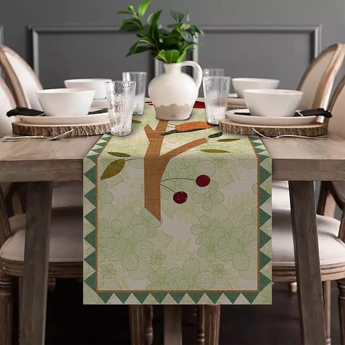 Seliem Summer Tree Branches Birds Table Runner, Cardinal Home Kitchen Dining - Image 4