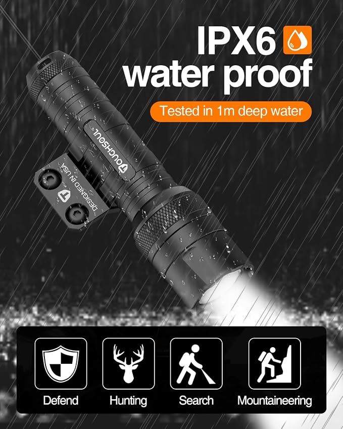 TOUGHSOUL M-Rail Green Laser Tactical Flashlight 1250 Lumens, Rechargeable - Image 6