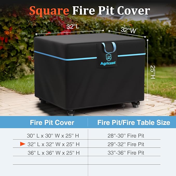 Square Fire Pit Cover for 29-32 Inch Fire Pit, 600D Heavy Duty Fire Table Cover - Image 2