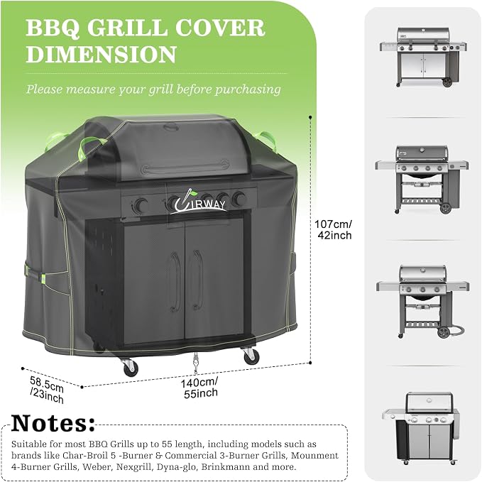 UIRWAY Grill Cover for Outdoor Grill 55 Inch, 600D Heavy Duty Waterproof BBQ - Image 2