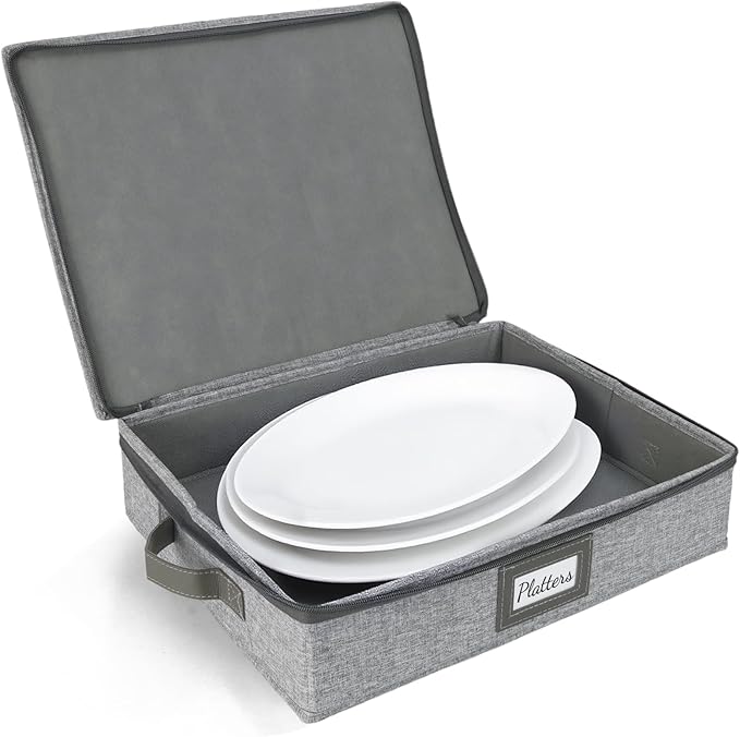 HOMELUX THEORY Platter Storage, Light Gray Hard Shell China Storage Containers by HomeluxTheory