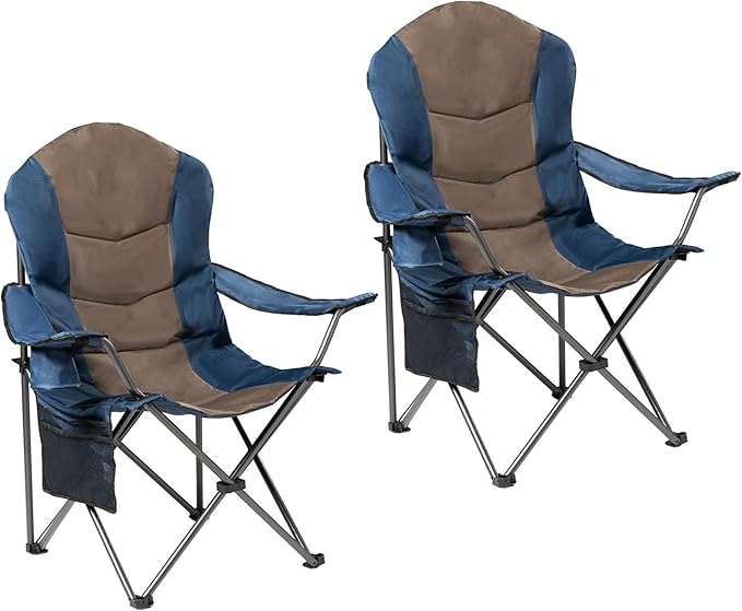 Folding Camping Chairs, Set of 2, Blue and Brown, 400lb Capacity
