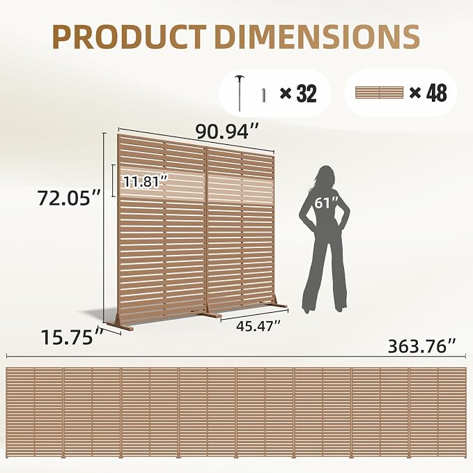 Privacy Fence Screen with Stand 6 Panel 72" H×47" W HDPE Decorative Panels with - Image 5