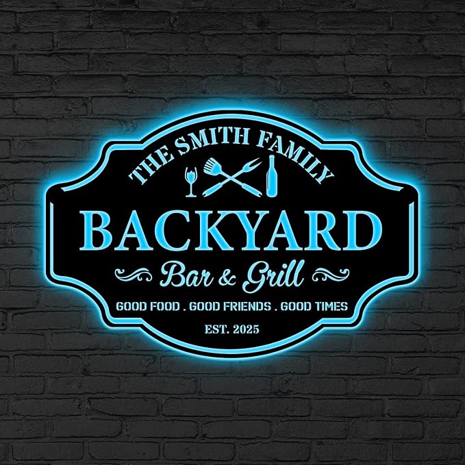 Custom Backyard Bar & Grill LED Sign – Personalized BBQ Sign, 16-Color LED - Image 2