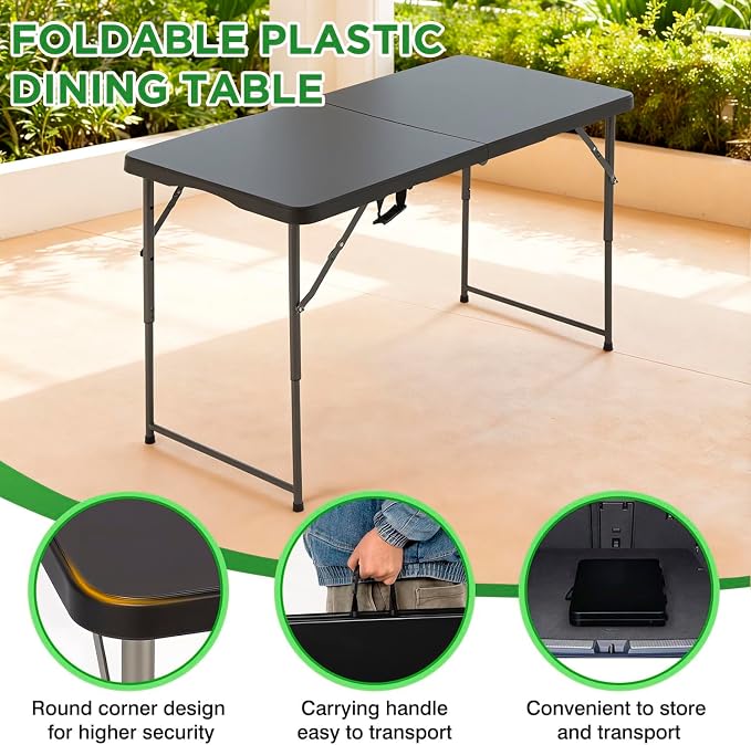 BestOffice 4 FT Picnic Table Folding Table Camping Plastic Table Fold Up Table - Image 7