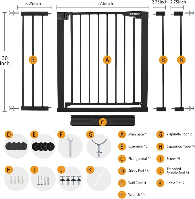 Mumeasy 29.6-46" Baby Gate for Stairs, Pressure Mounted Dog Gate for Doorways - Image 9