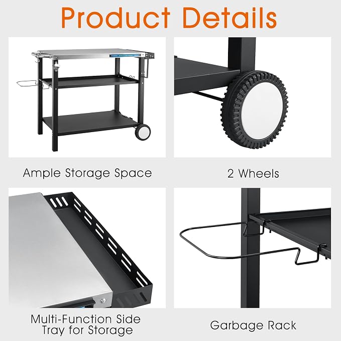 34" L x 20" W Stainless Steel Outdoor Grill Table, Grill Cart - Image 4