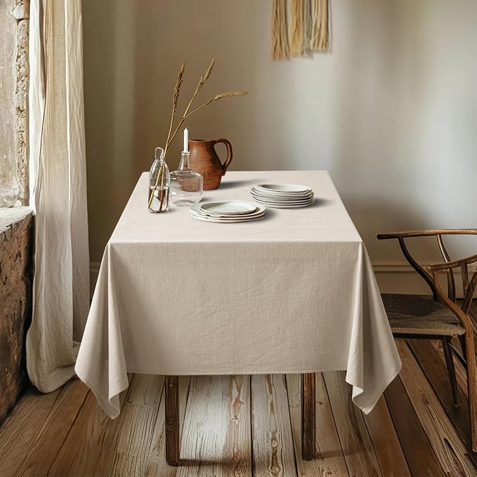 MIULEE Natural Linen Cotton Blend Tablecloth Rectangle, Luxury Waterproof Stain - Image 4