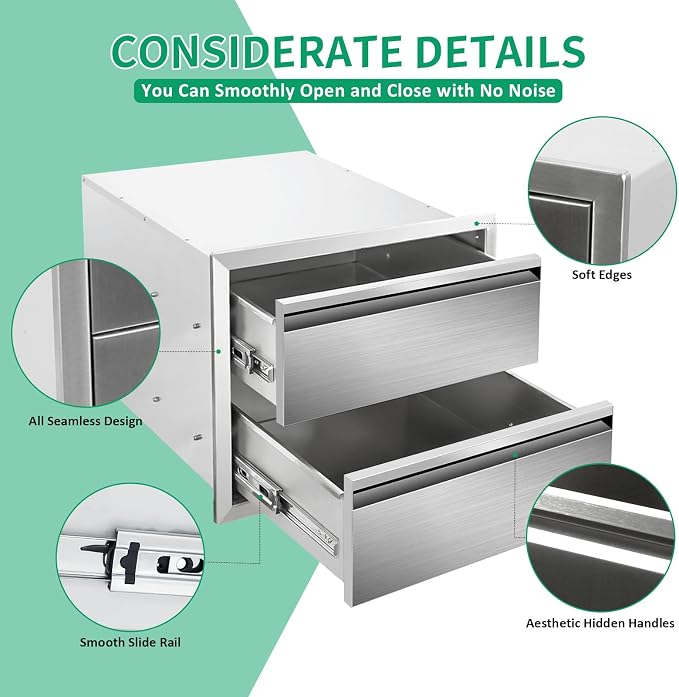 Outdoor Kitchen Drawers 18" W x 15" H x 23" D Stainless Steel Double Drawers - Image 4