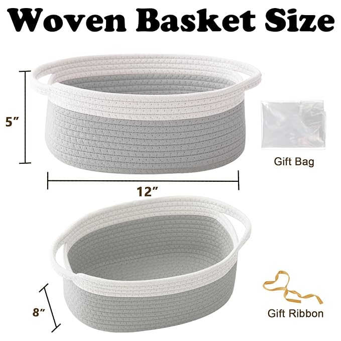 Gift Basket with Gift Bag and Ribbons, Small Rope Woven Shelf Storage, Baskets - Image 2