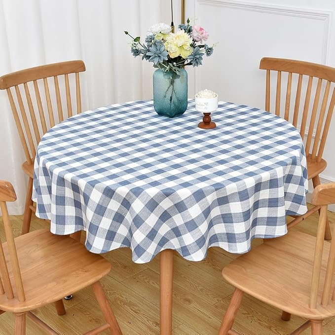 Gingham Table Cloth for Round Tables Sky Blue Checkered Plaid Tablecloth Heavy by Yofori