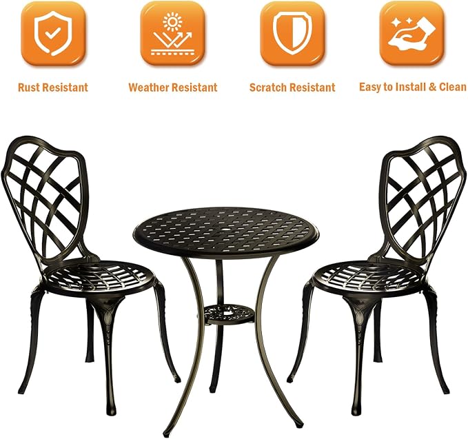 3 Piece Patio Bistro Set, Outdoor Bistro Table and Chairs Set of 2 w/Umbrella - Image 3