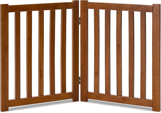 LZRS 2-Panel Wooden Free Standing Foldable Dog Gate Indoor – Solid Hardwood 24" by LZRSPET