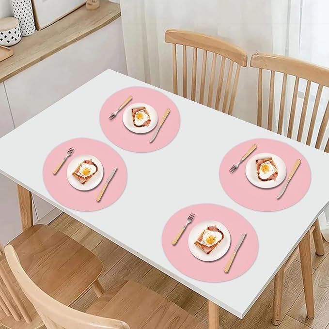 Round Faux Leather Placemats Set of 6, Reversible PU Placemat - Image 7