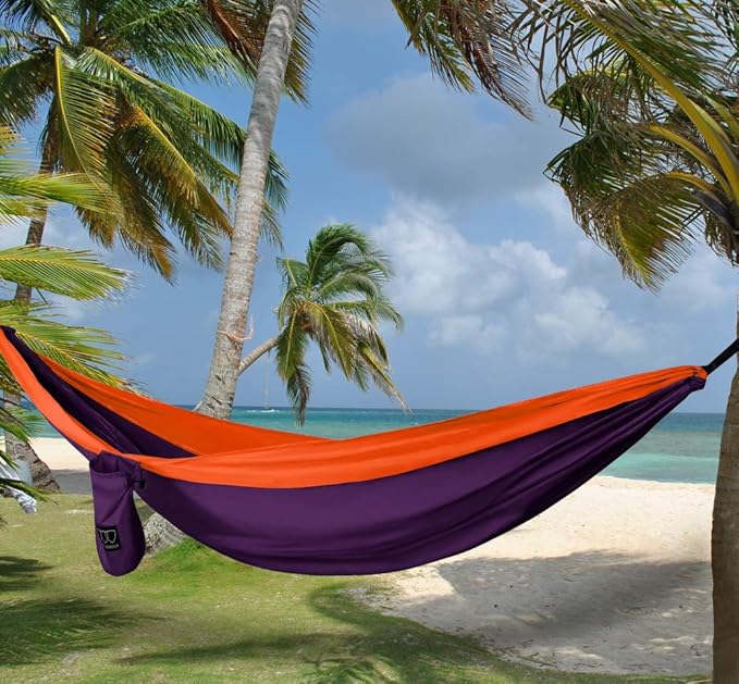 Hammock, Extra Large Double Camping Hammock, 500 lb, Purple and Orange