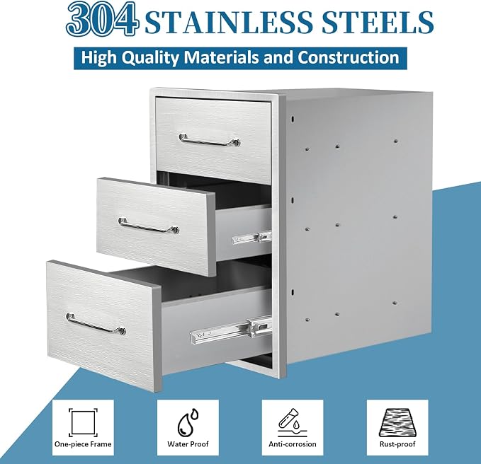 Outdoor Kitchen Drawers 15.7"Wx21.6"Hx17.7"D Flush Mount Access 3-Drawer BBQ - Image 3
