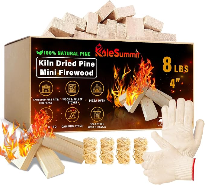 Mini Fire Stick with Fire Starters Gloves 4" Kiln Dried Pine Small Barkless by KoleSummit