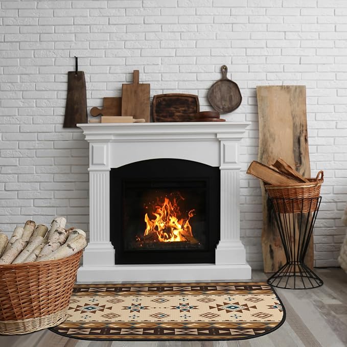 Demissle Cabin Fireplace Hearth Rug Fireplace Mats Cabin Southwestern Fireproof - Image 2