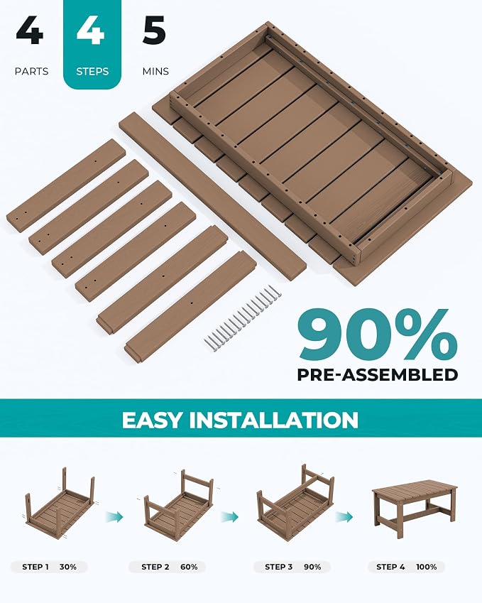 SERWALL Patio Coffee Table, HDPE Rectangle Outdoor Coffee Table Set of 2 - Image 6
