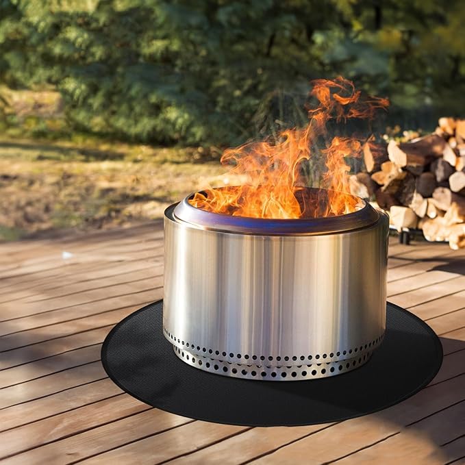 Grill Floor Mat 48 Inch Round Fiberglass Fire Pit Pad with Storage Bag