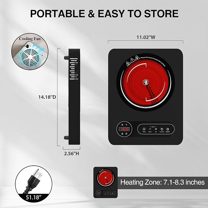 Single Burner Electric Cooktop 1800W - 110V Electric Stove Top Burner Portable - Image 4