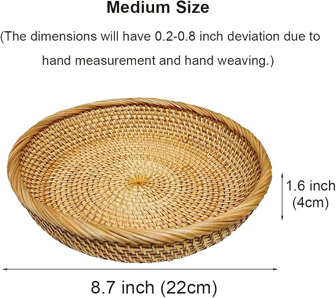 RT&BS Round Rattan Tray, Natural Rattan Decorative Tray, Christmas Food Tray - Image 2