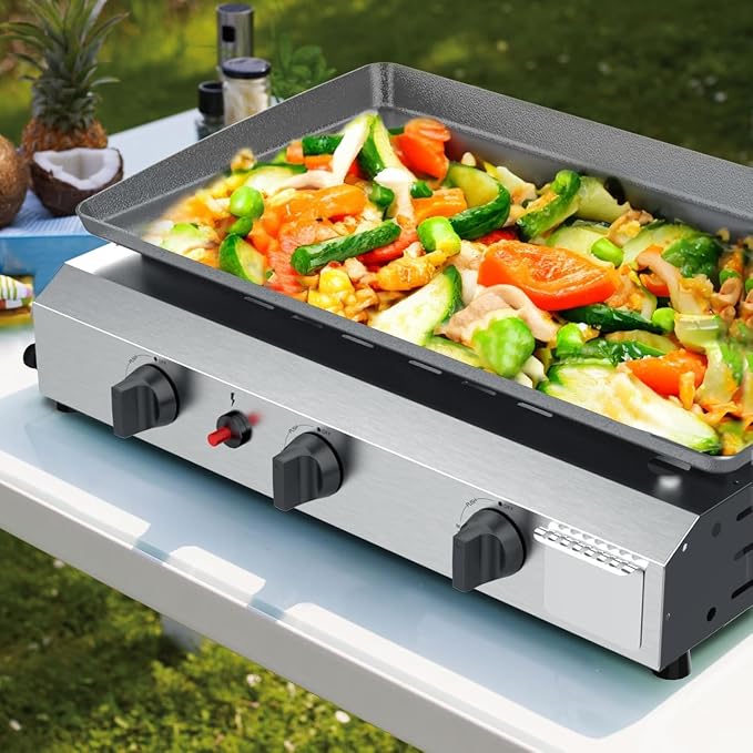 3 Burner BBQ Flat Top Grill, 25.6 Inch Stainless Steel Portable Detachable Gas - Image 2