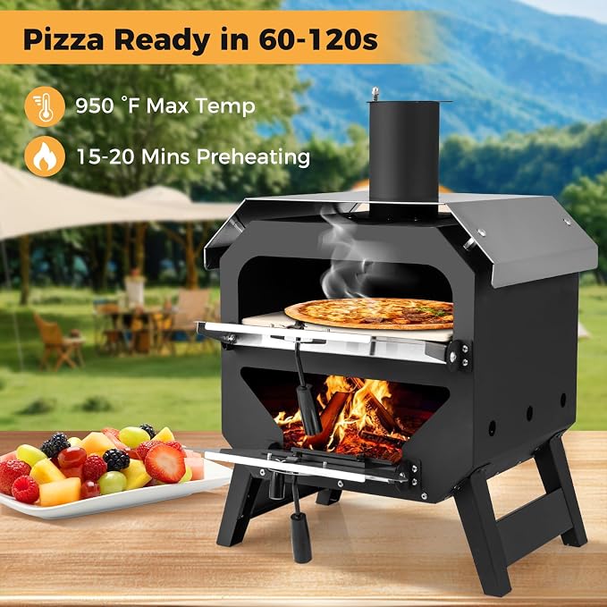 Happygrill Pizza Oven Outdoor, 12” Portable Wood-Fired Pizza Stove - Image 4