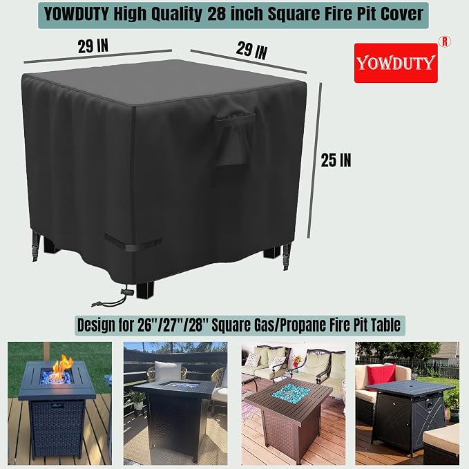 Propane Fire Pit Cover Square 28 Inch, Waterproof Heavy Duty 600D Gas Fire Pit - Image 2