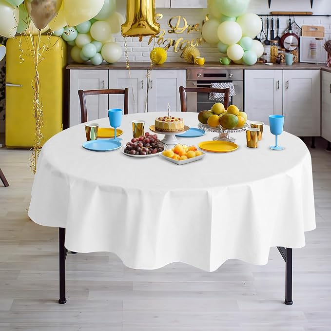 Nasitos 2 Pack Round White Tablecloth 60 Inch-Flannel Backed Vinyl Plastic - Image 6