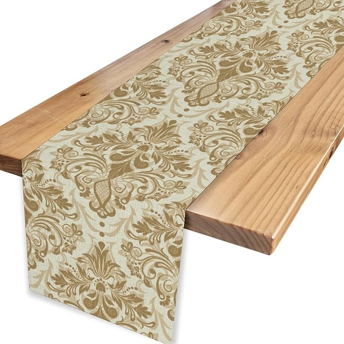 Damask Table Runner, Rustic Gothic Gold Baroque Style Floral Bohemian Boho - Image 4