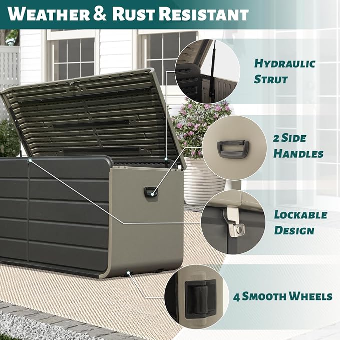 Domi 160 Gallon Outdoor Storage Box – Waterproof, UV-Resistant Deck Box - Image 6