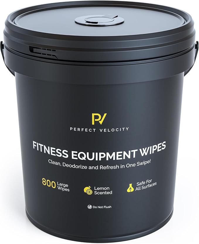 Fitness Equipment Wipes with Reusable Bucket Dispenser by PerfectVelocity