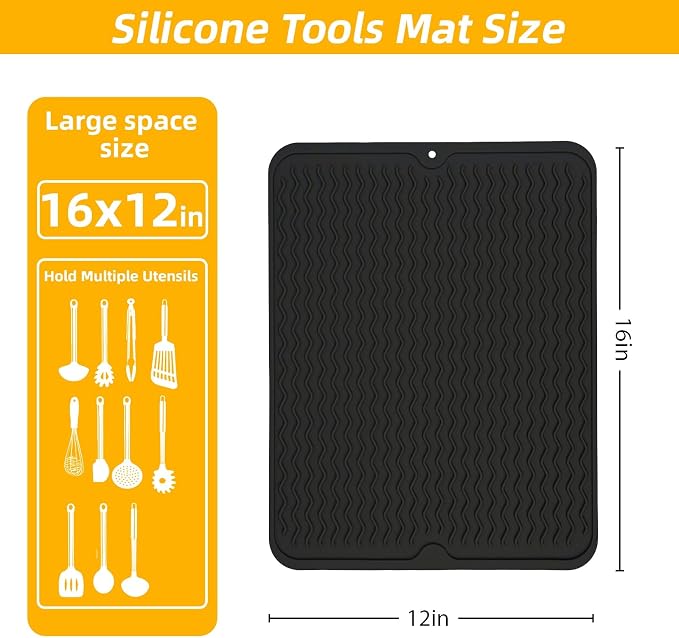 Grill Accessories, 16x12 Inch Silicone Heat Resistant Mat, BBQ Tool Rest Pad - Image 3