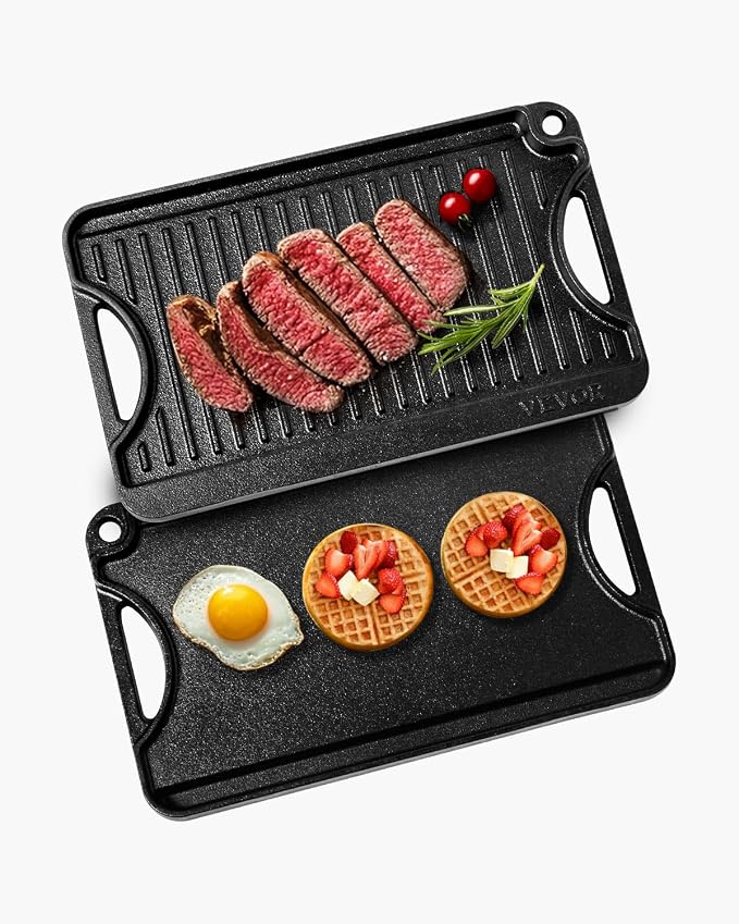 VEVOR Reversible Grill/Griddle, 14x8.5 inch Pre-Seasoned Cast Iron Griddle by VEVOR