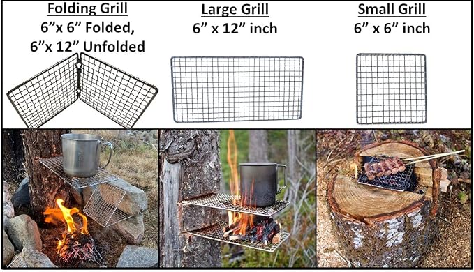 Portable Bushcraft Stainless BBQ Cooking Grill Grate, Bamboo Cutting Board - Image 5
