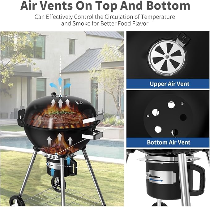 22.5-Inch Portable Charcoal Grill, Heavy Duty Kettle BBQ Smoker - Image 5