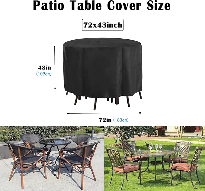 Kingling Patio Furniture Covers Waterproof, Round Patio Table Cover 72 inch - Image 2