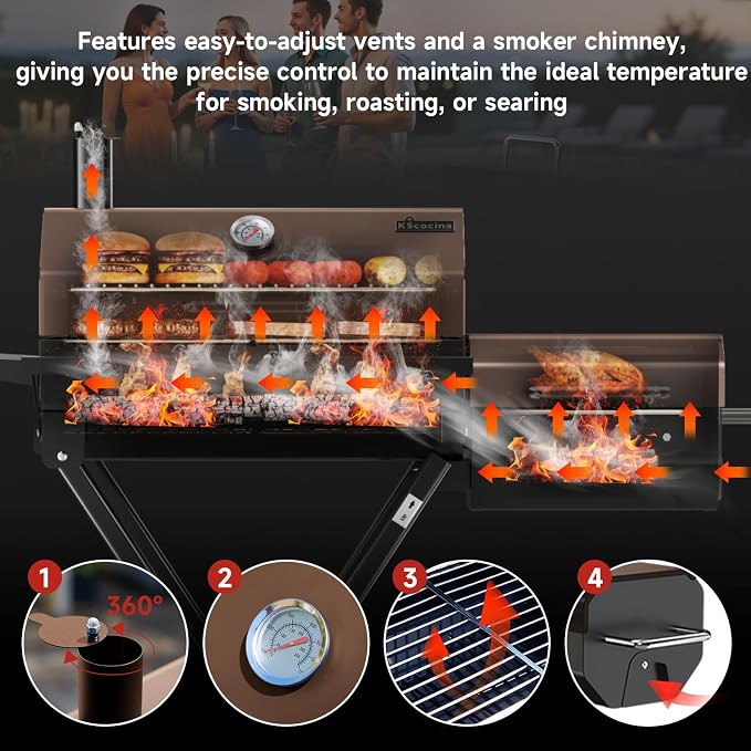 Portable Charcoal Grill with Smoking Function, Foldable Suitcase Design with - Image 2