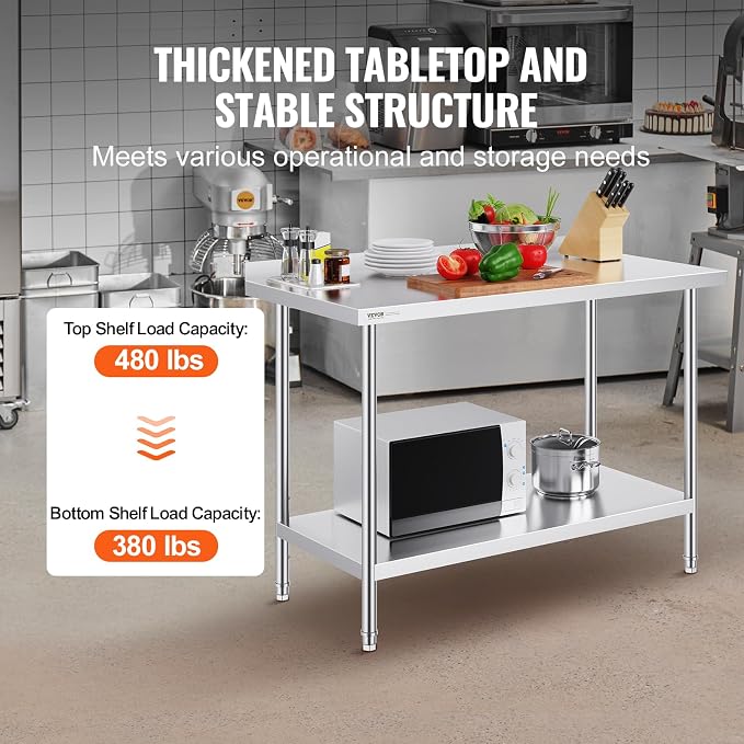 VEVOR 24 x 48 x 36 Inch Stainless Steel Work Table, Commercial Food Prep - Image 5