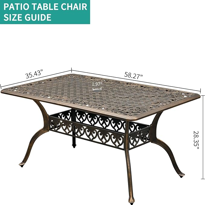 60" Large Outdoor cast Aluminum Patio Dining Table, Rectangular Outdoor Bistro - Image 6