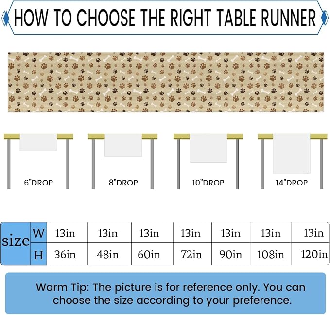 Pet Paws Table Runner Kitchen Dining Table Runner 13*120in Table Center Decor - Image 2