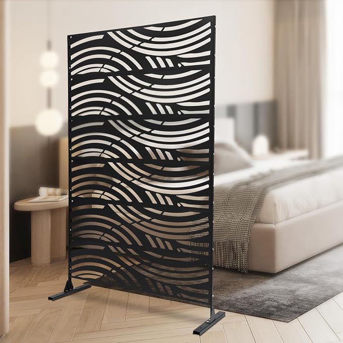DNYSYSJ Metal Outdoor Divider 71x40'' Privacy Screens 6 Panels Freestanding - Image 3