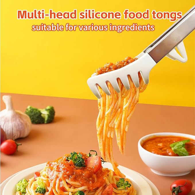 Silicone Tip Tongs Set of 3, 12-Inch Stainless Steel, White