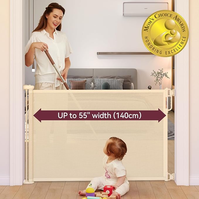 Momcozy Retractable Baby Gate, Extends up to 55" Wide, Child Safety Baby Gates - Image 2