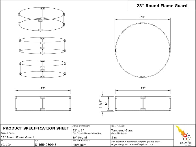Celestial 23" x 6" Round Wind Guard, fits Celestial 19” Round Fire Pit Burner - Image 8