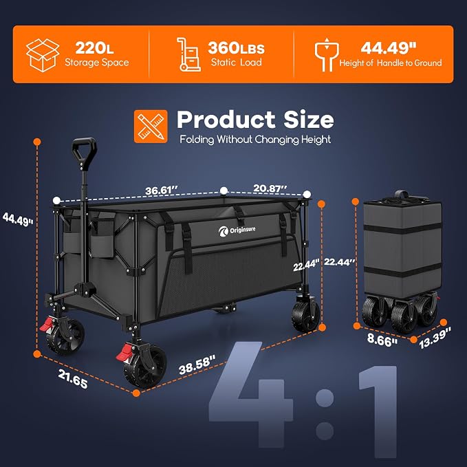220L Collapsible Wagon Cart Foldable, Utility Carts - Image 2