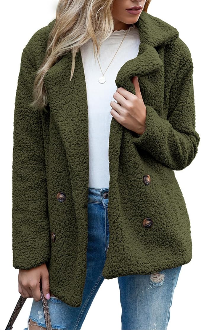 Women's Winter Warm Plush Cardigan Fuzzy Fleece Lapel Jacket by Unknown