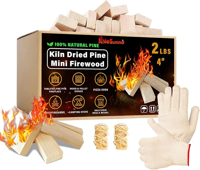 Mini Fire Stick with Fire Starters Gloves 4" Kiln Dried Pine Fire Pit by KoleSummit