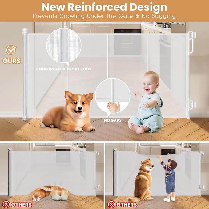 Reinforced Retractable Baby Gate or Mesh Dog Gate, Wide Pet Gate 33.5" Tall - Image 3